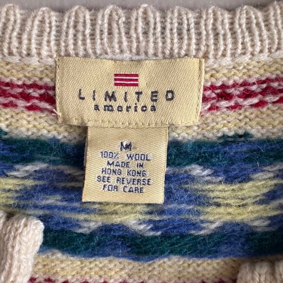 Limited America Vintage Wool Fair Isle Cardigan Sweater Button Front Size Medium - Picture 3 of 4